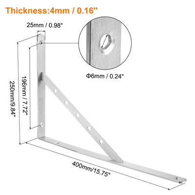 Harfington Uxcell Regalhalterungen, 2 Stück 16" x 1" - Edelstahl-Solid-Dreieckshalterung mit Schrauben, abnehmbare L-Halterungen zur DIY-Schwebetischregal (4 mm dick)