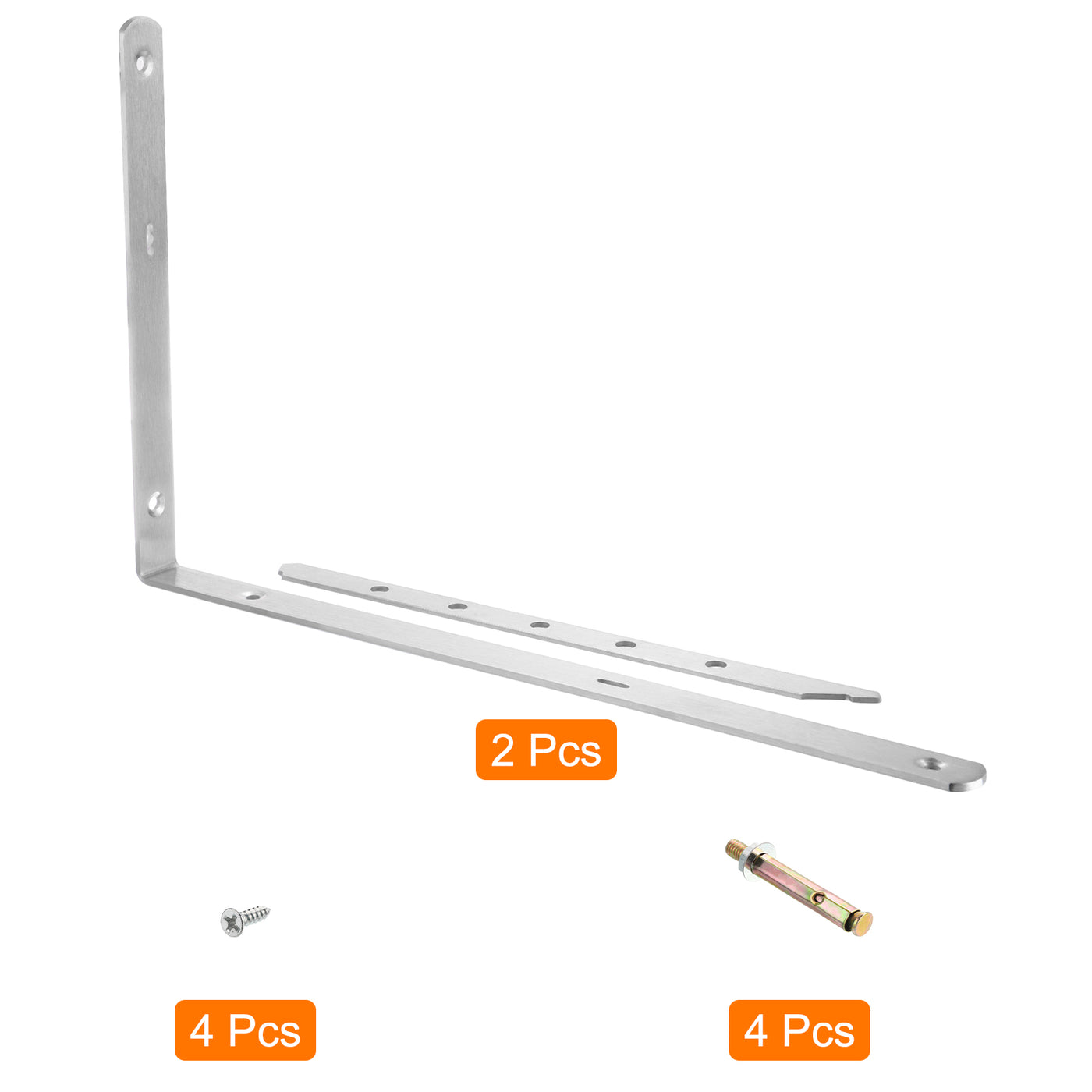 uxcell Uxcell Regalhalterungen, 2 Stück 16" x 1" - Edelstahl-Solid-Dreieckshalterung mit Schrauben, abnehmbare L-Halterungen zur DIY-Schwebetischregal (4 mm dick)