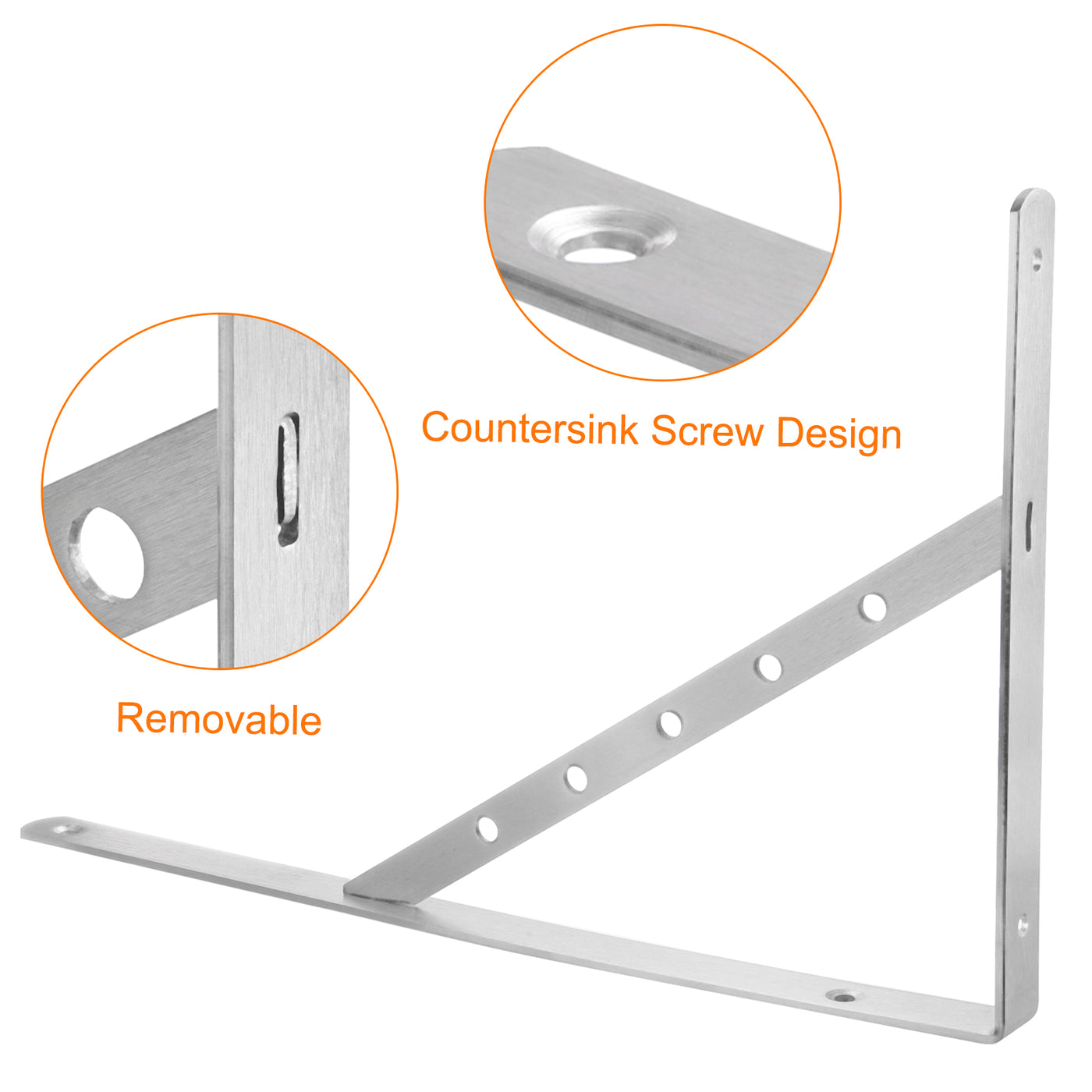 uxcell Uxcell Regalhalterungen, 2 Stück 16" x 1" - Edelstahl-Solid-Dreieckshalterung mit Schrauben, abnehmbare L-Halterungen zur DIY-Schwebetischregal (4 mm dick)