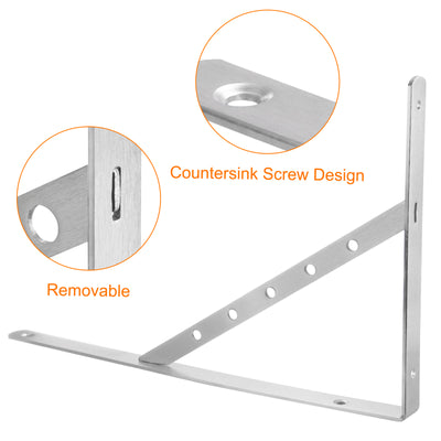 Harfington Uxcell Regalhalterungen, 2 Stück 16" x 1" - Edelstahl-Solid-Dreieckshalterung mit Schrauben, abnehmbare L-Halterungen zur DIY-Schwebetischregal (4 mm dick)