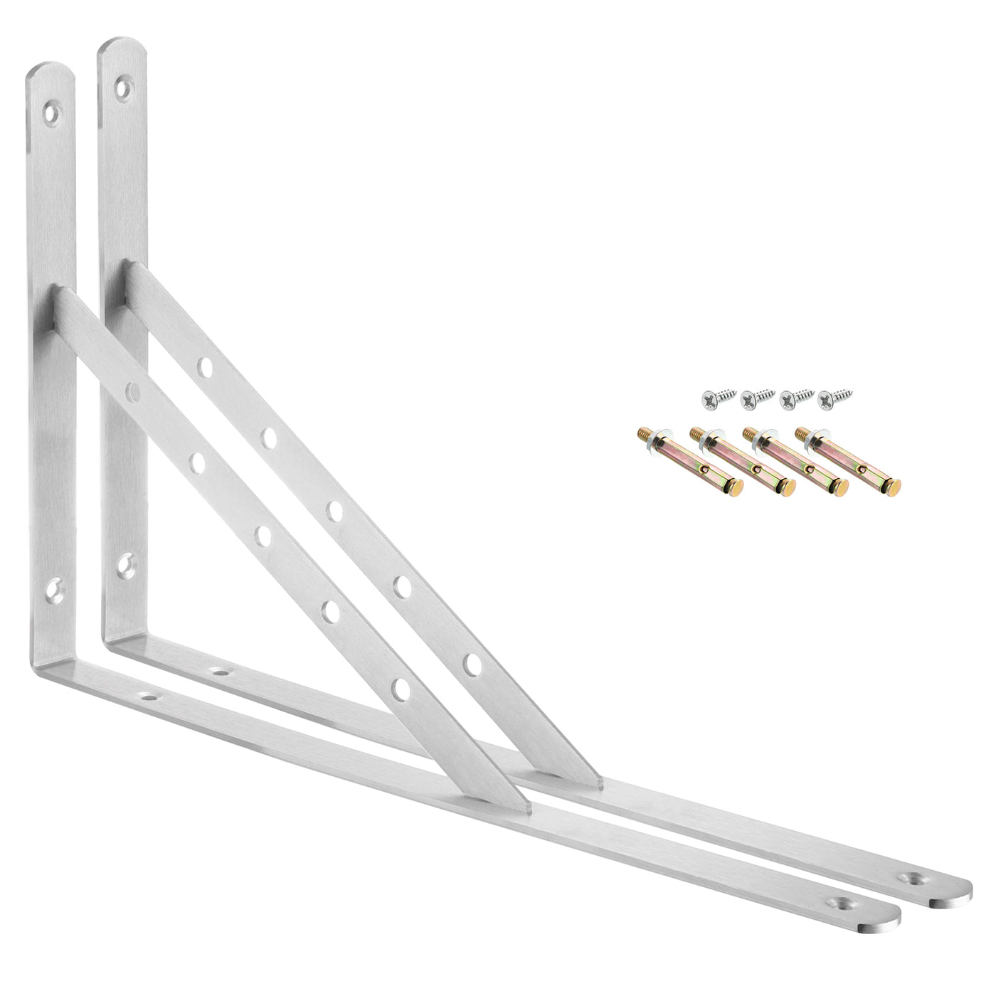 uxcell Uxcell Regalhalterungen, 2 Stück 16" x 1" - Edelstahl-Solid-Dreieckshalterung mit Schrauben, abnehmbare L-Halterungen zur DIY-Schwebetischregal (4 mm dick)