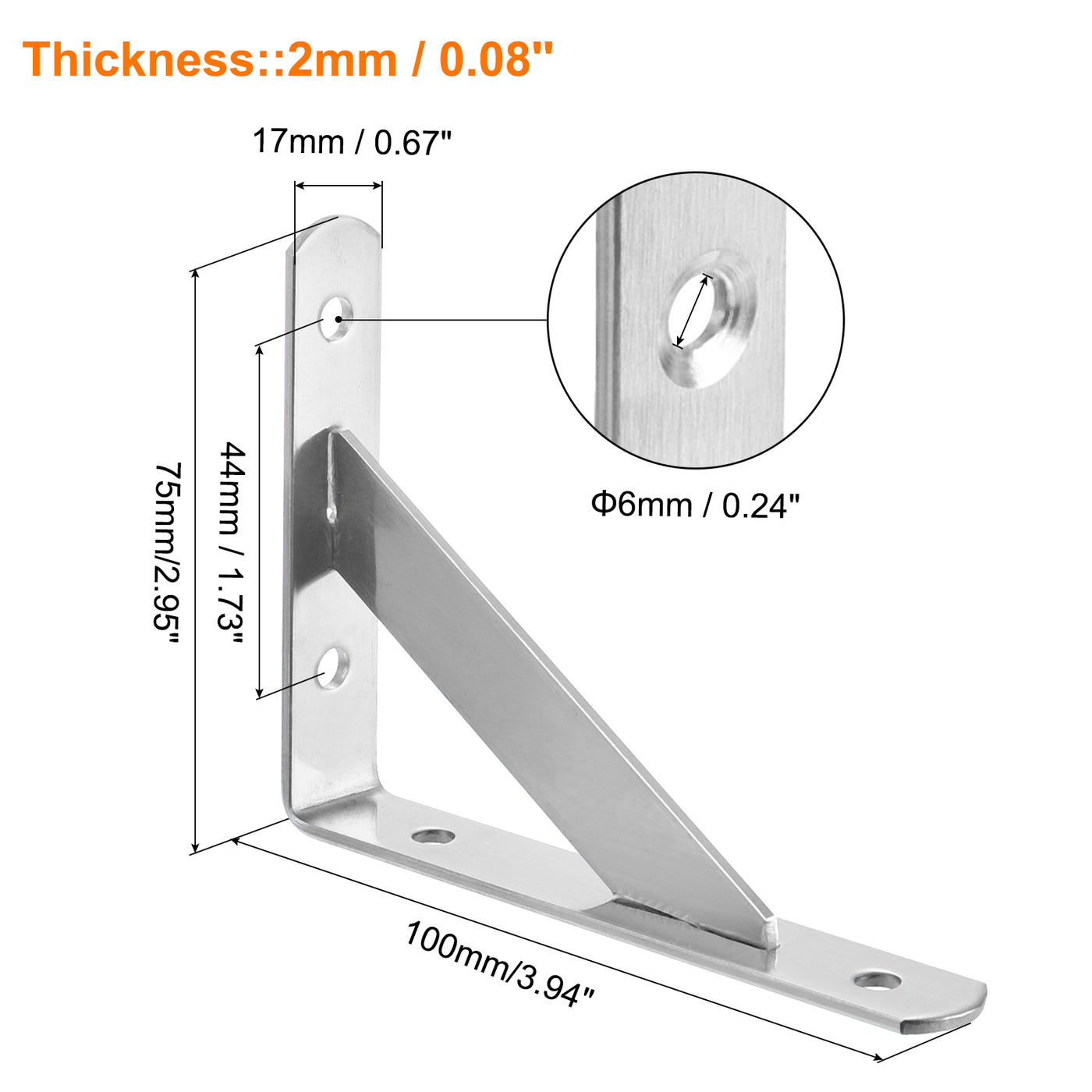 uxcell Uxcell Regalhalterungen, 4 Stück 4" x 0,7" - Edelstahl-Solid-Dreieckshalterung mit Schrauben, abnehmbare L-Halterungen zur DIY-Schwebetischregal (2 mm dick)