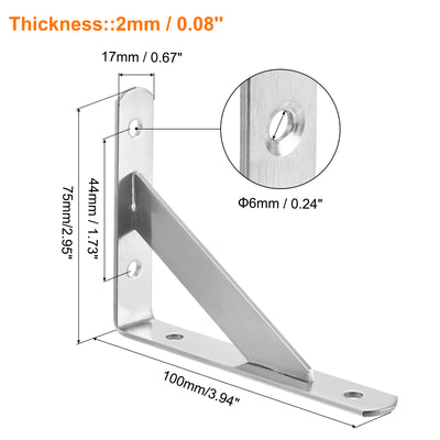 Harfington Uxcell Regalhalterungen, 4 Stück 4" x 0,7" - Edelstahl-Solid-Dreieckshalterung mit Schrauben, abnehmbare L-Halterungen zur DIY-Schwebetischregal (2 mm dick)