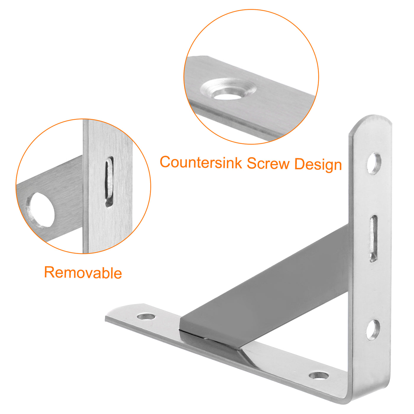 uxcell Uxcell Regalhalterungen, 4 Stück 4" x 0,7" - Edelstahl-Solid-Dreieckshalterung mit Schrauben, abnehmbare L-Halterungen zur DIY-Schwebetischregal (2 mm dick)