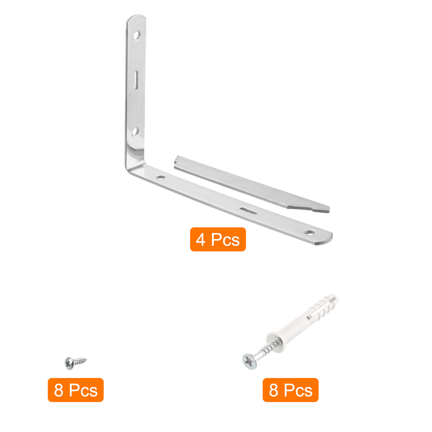 uxcell Uxcell Regalhalterungen, 4 Stück 6" x 0,7" - Edelstahl-Solid-Dreieckshalterung mit Schrauben, abnehmbare L-Halterungen zur DIY-Schwebetischregal (2 mm dick)