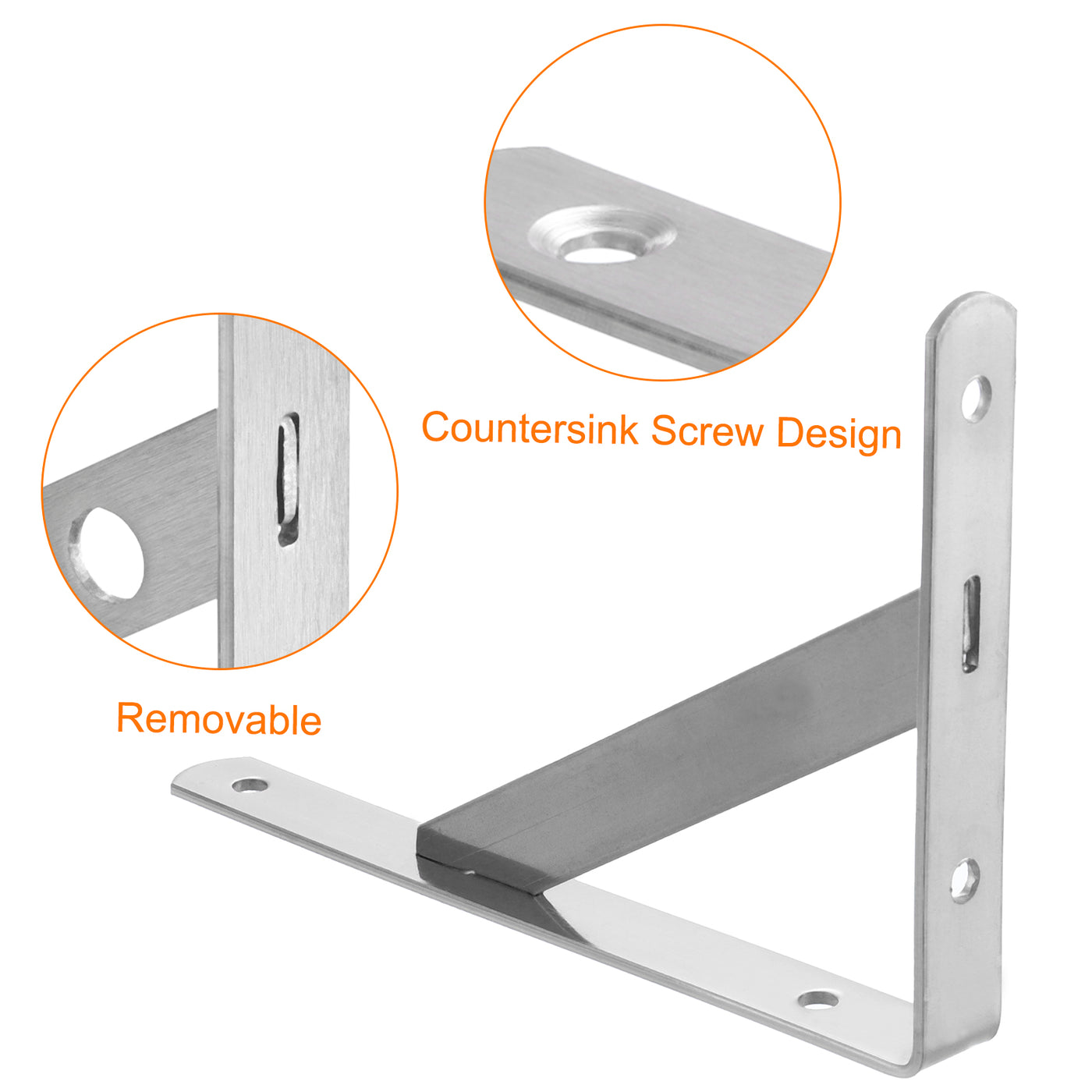 uxcell Uxcell Shelf Brackets, 4Pcs 6" - Stainless Steel Solid Triangle Bracket with Screws, Removable Support L Brackets for DIY Floating Table Shelf (2mm Thick)