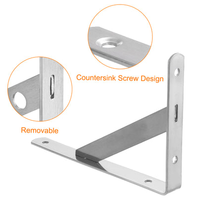 Harfington Uxcell Regalhalterungen, 4 Stück 6" x 0,7" - Edelstahl-Solid-Dreieckshalterung mit Schrauben, abnehmbare L-Halterungen zur DIY-Schwebetischregal (2 mm dick)