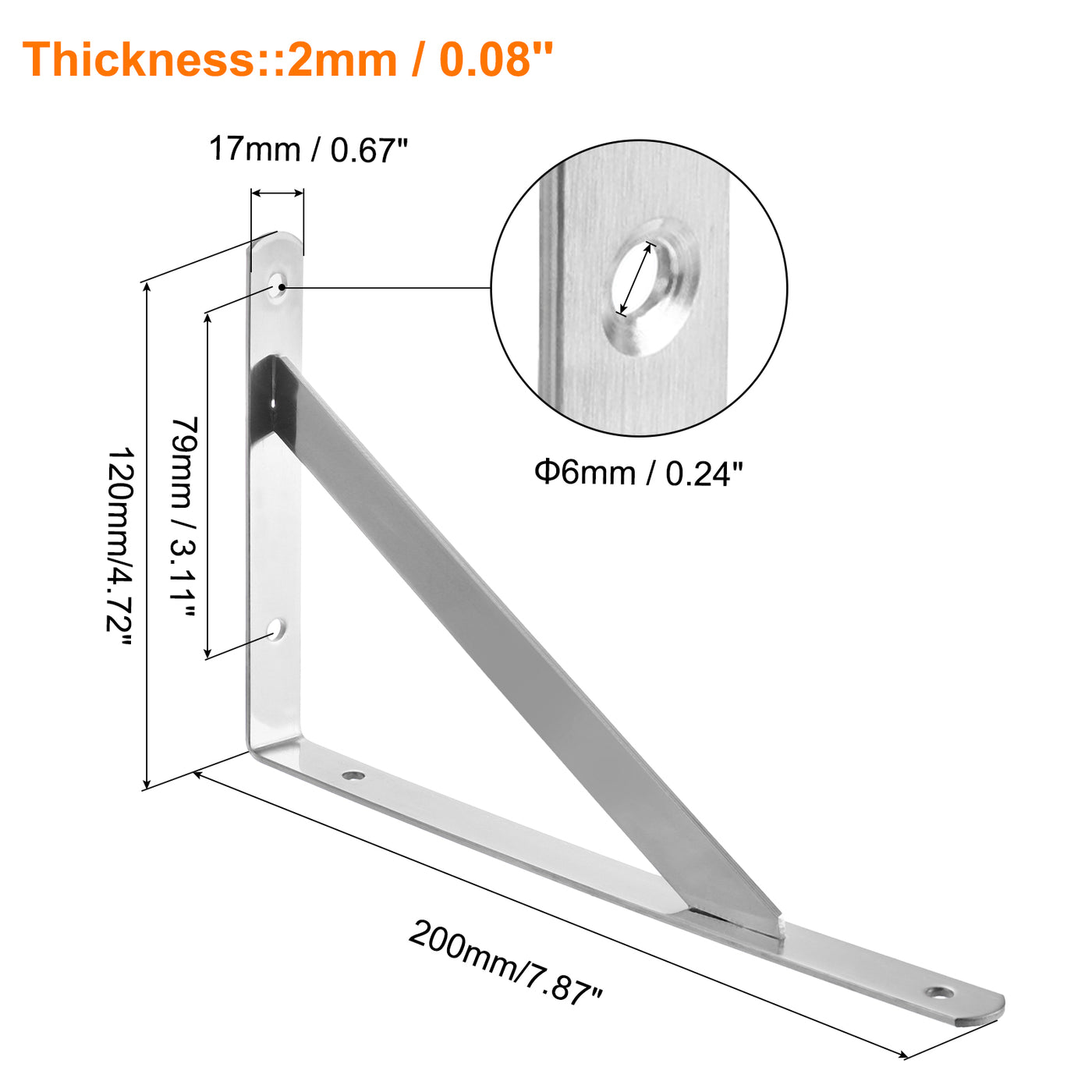 uxcell Uxcell Shelf Brackets, 4Pcs 8" - Stainless Steel Solid Triangle Bracket with Screws, Removable Support L Brackets for DIY Floating Table Shelf (2mm Thick)