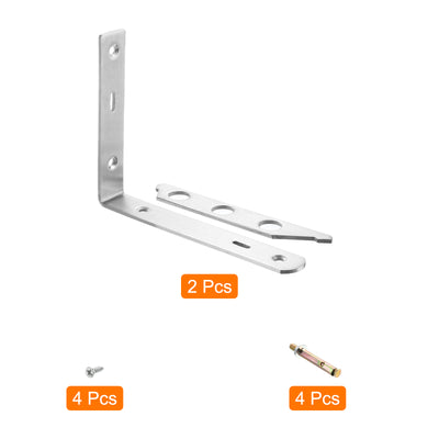 Harfington Uxcell Shelf Brackets, 2Pcs 8" - Stainless Steel Solid Triangle Bracket with Screws, Removable Support L Brackets for DIY Floating Shelf (4mm Thick)