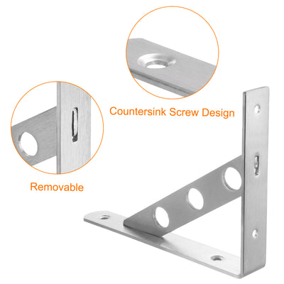 Harfington Uxcell Regalhalterungen, 2 Stück 8" x 1,2" - Edelstahl-Solid-Dreieckshalterung mit Schrauben, abnehmbare L-Halterungen zur DIY-Schwebetischregal (4 mm dick)