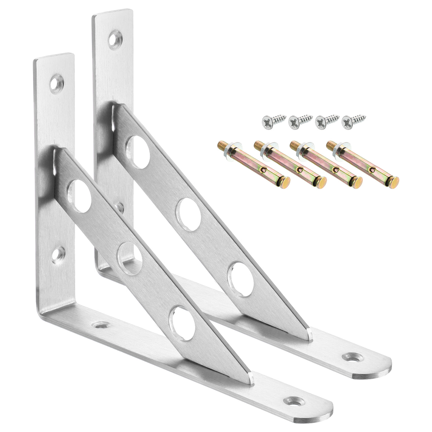 uxcell Uxcell Shelf Brackets, 2Pcs 8" - Stainless Steel Solid Triangle Bracket with Screws, Removable Support L Brackets for DIY Floating Shelf (4mm Thick)