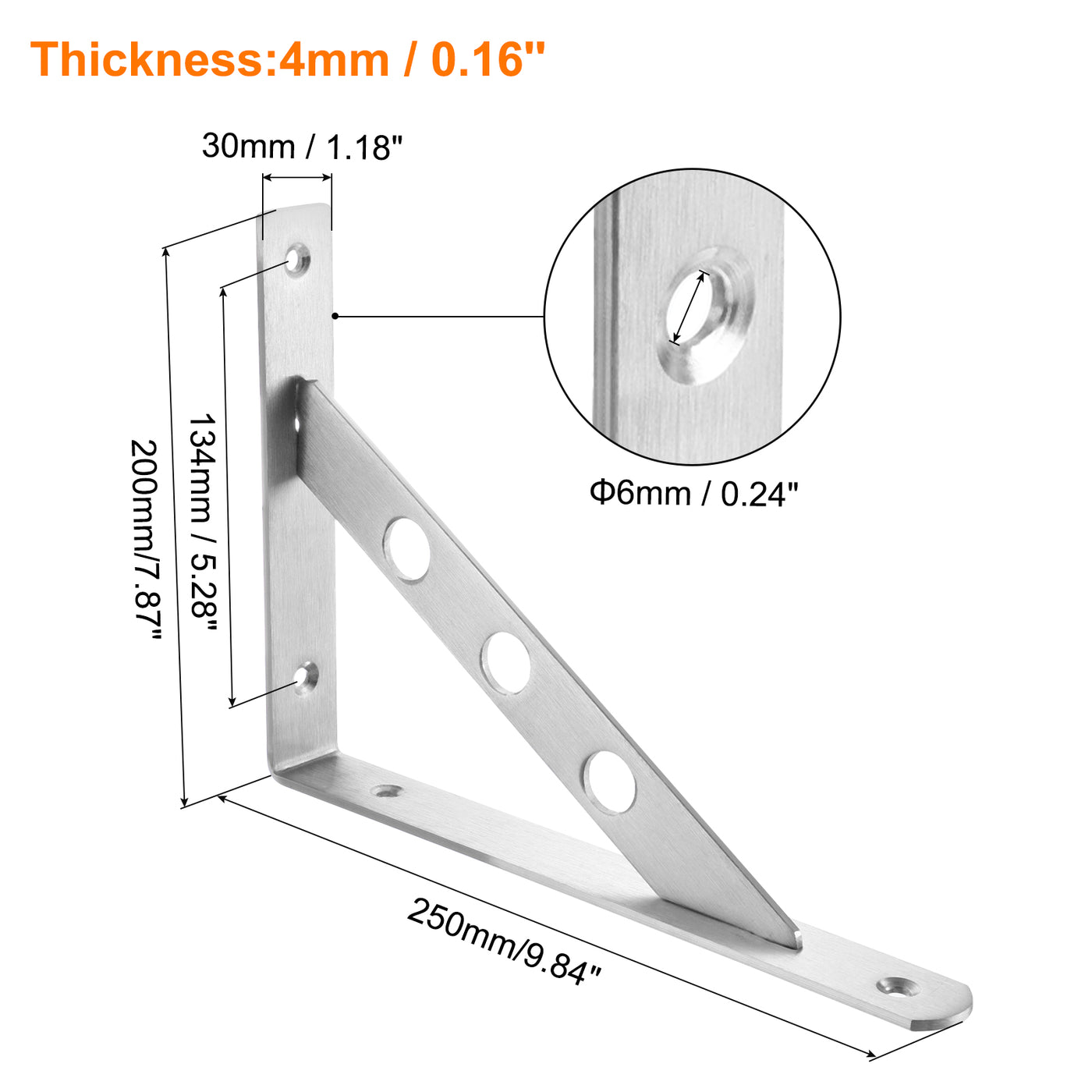 uxcell Uxcell Shelf Brackets, 2Pcs 10" - Stainless Steel Solid Triangle Bracket with Screws, Removable Support L Brackets for DIY Floating Shelf (4mm Thick)