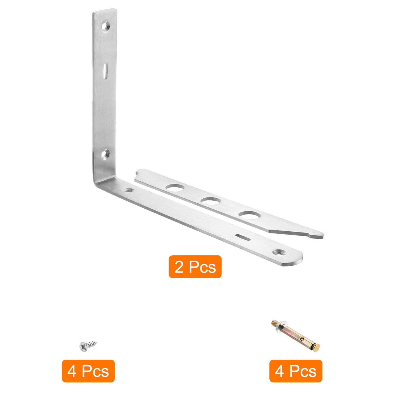 uxcell Uxcell Shelf Brackets, 2Pcs 10" - Stainless Steel Solid Triangle Bracket with Screws, Removable Support L Brackets for DIY Floating Shelf (4mm Thick)