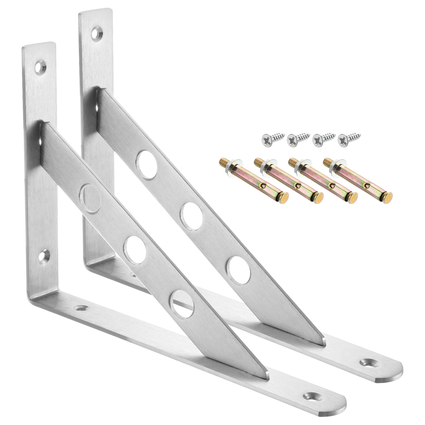 uxcell Uxcell Shelf Brackets, 2Pcs 10" - Stainless Steel Solid Triangle Bracket with Screws, Removable Support L Brackets for DIY Floating Shelf (4mm Thick)