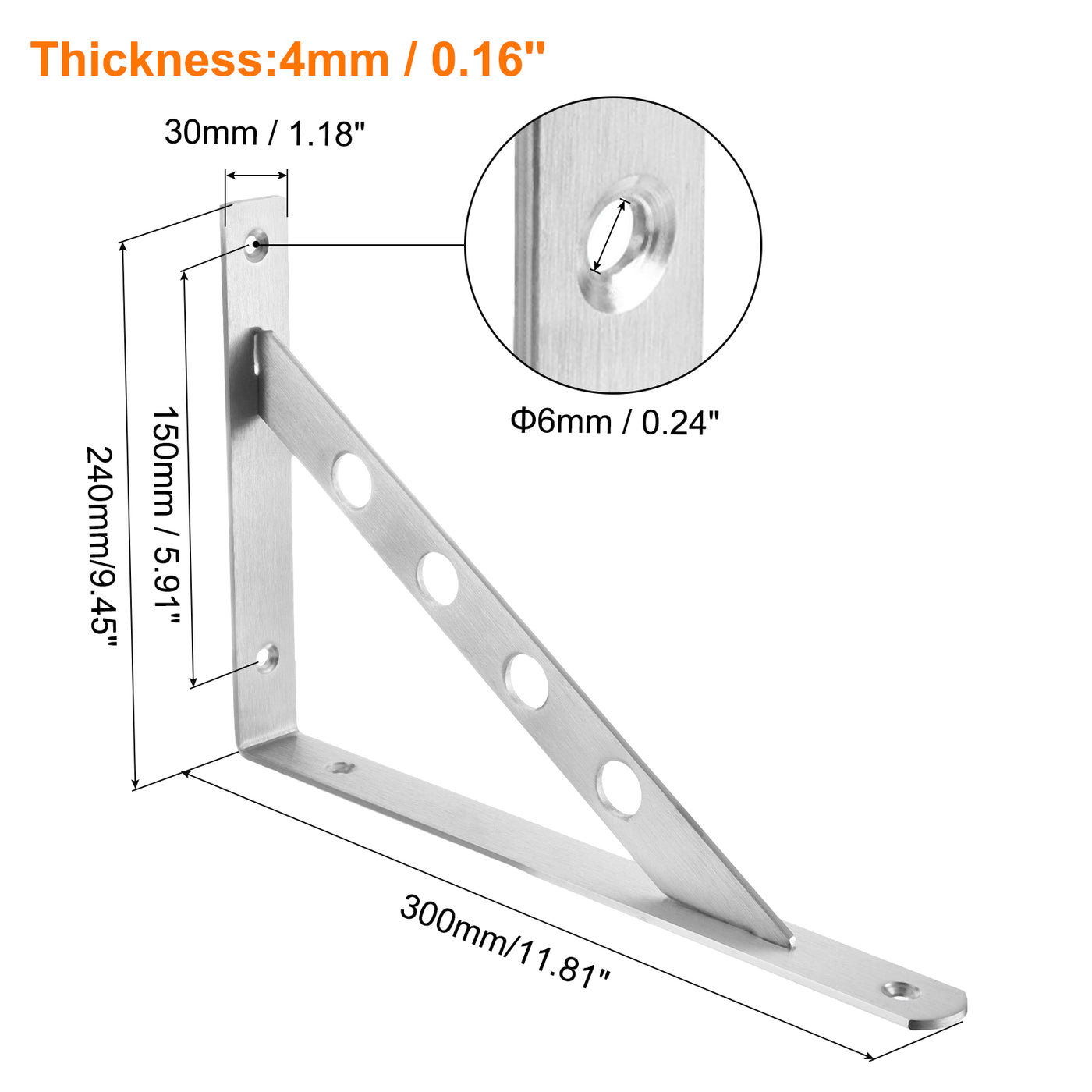 uxcell Uxcell Regalhalterungen, 2 Stück 12" x 1,2" - Edelstahl-Solid-Dreieckshalterung mit Schrauben, abnehmbare L-Halterungen zur DIY-Schwebetischregal (4 mm dick)