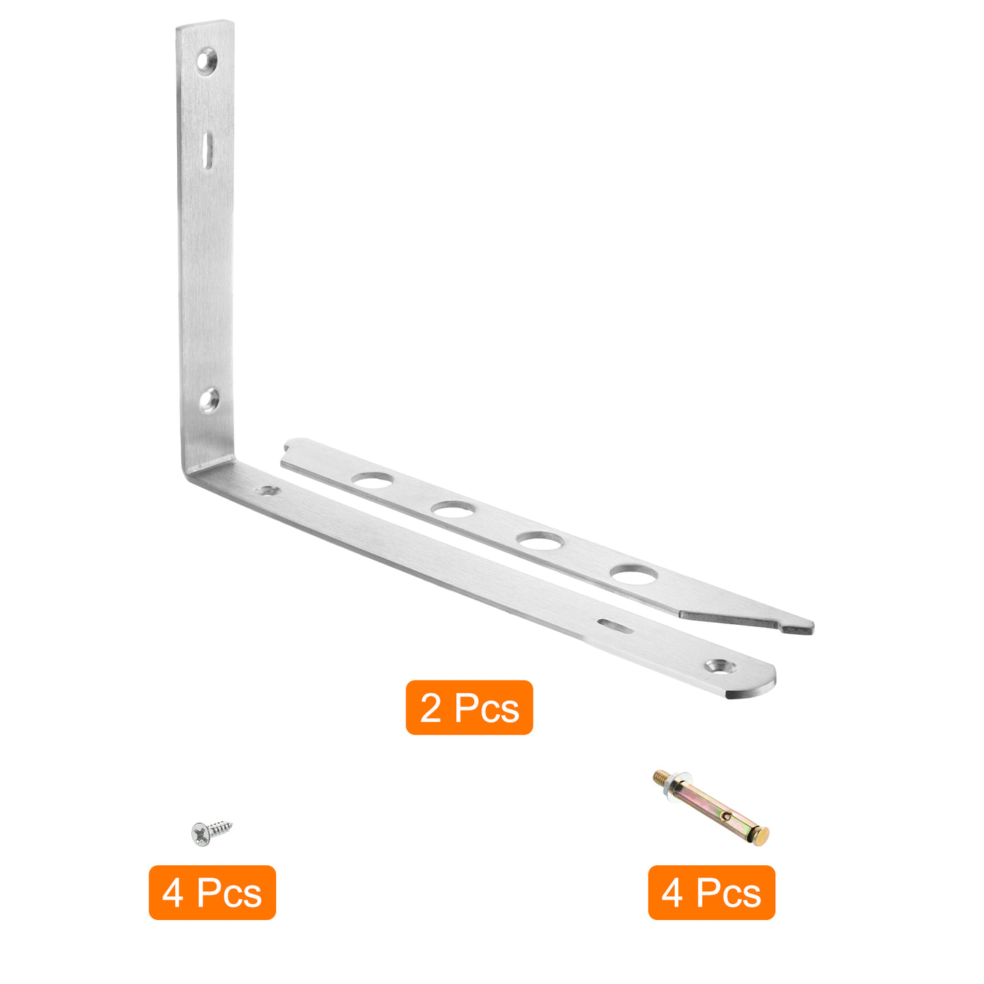 uxcell Uxcell Regalhalterungen, 2 Stück 12" x 1,2" - Edelstahl-Solid-Dreieckshalterung mit Schrauben, abnehmbare L-Halterungen zur DIY-Schwebetischregal (4 mm dick)