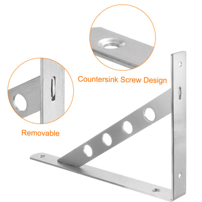 Harfington Uxcell Regalhalterungen, 2 Stück 12" x 1,2" - Edelstahl-Solid-Dreieckshalterung mit Schrauben, abnehmbare L-Halterungen zur DIY-Schwebetischregal (4 mm dick)
