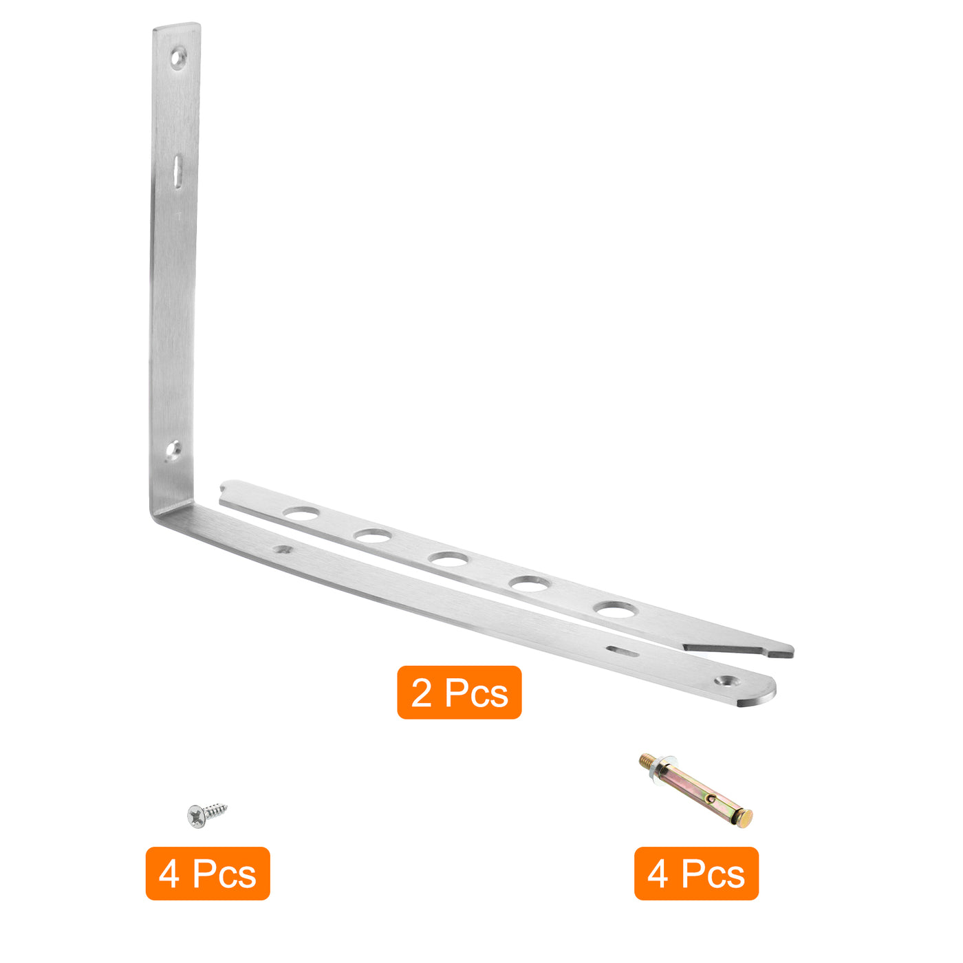 uxcell Uxcell Shelf Brackets, 2Pcs 14" - Stainless Steel Solid Triangle Bracket with Screws, Removable Support L Brackets for DIY Floating Shelf (4mm Thick)