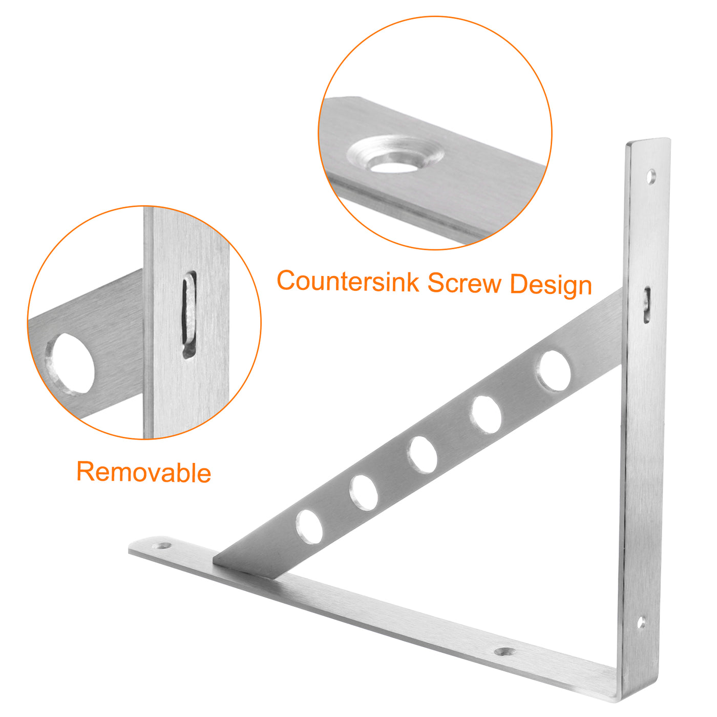 uxcell Uxcell Shelf Brackets, 2Pcs 14" - Stainless Steel Solid Triangle Bracket with Screws, Removable Support L Brackets for DIY Floating Shelf (4mm Thick)