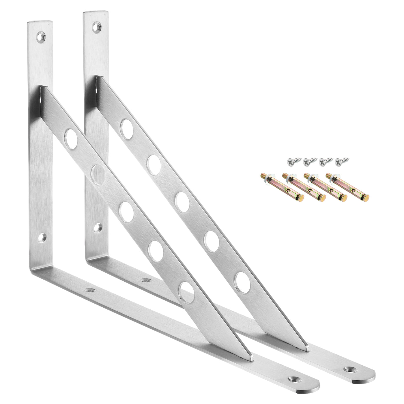 uxcell Uxcell Shelf Brackets, 2Pcs 14" - Stainless Steel Solid Triangle Bracket with Screws, Removable Support L Brackets for DIY Floating Shelf (4mm Thick)