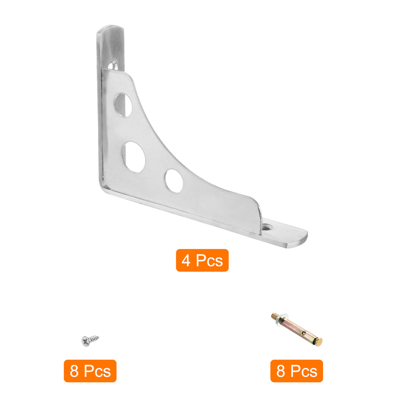 uxcell Uxcell Shelf Brackets, 4Pcs 6" - Stainless Steel Triangle Side Supporter with Screws, Wall Mounted L Brackets for DIY Floating Table Shelf Storage Rack