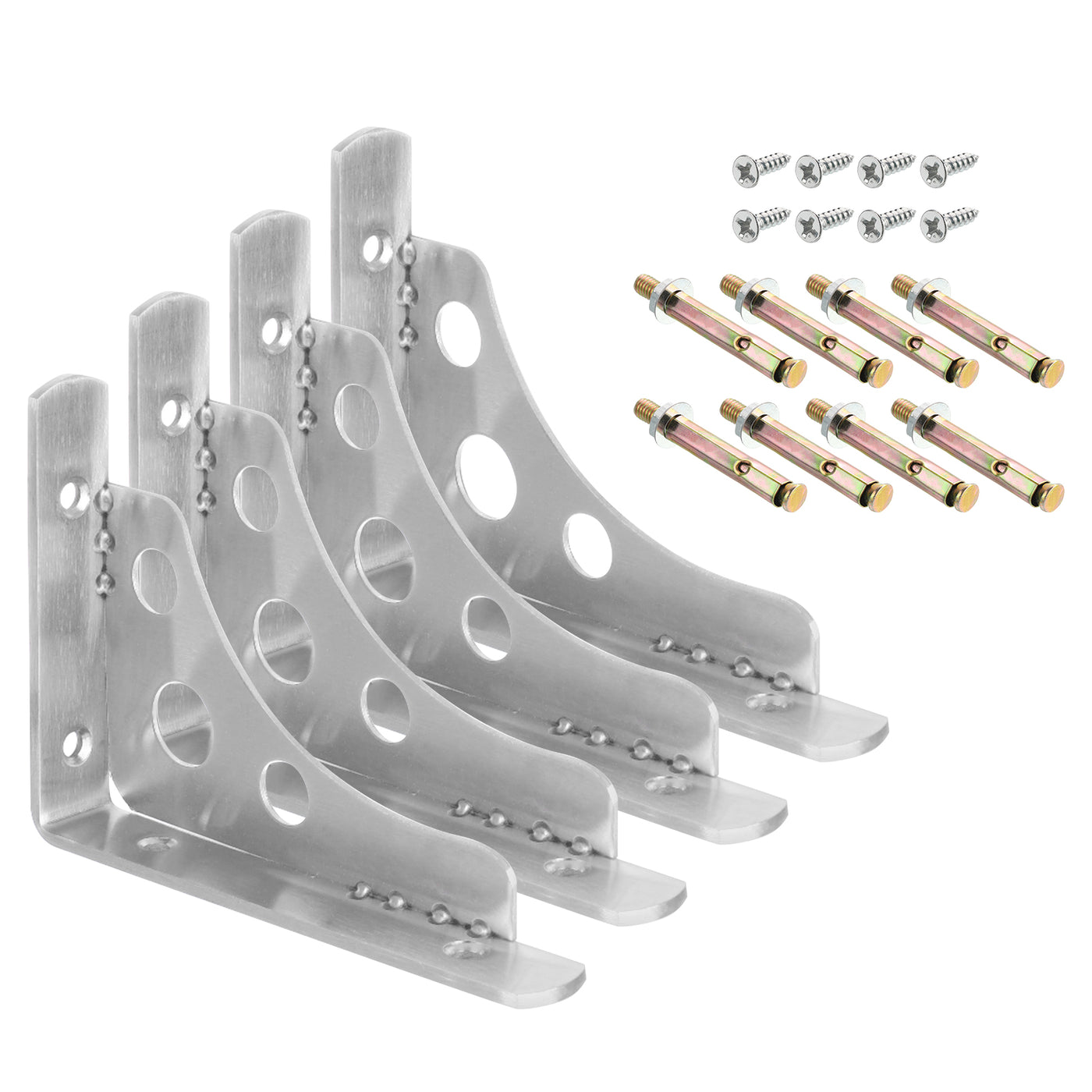 uxcell Uxcell Shelf Brackets, 4Pcs 6" - Stainless Steel Triangle Side Supporter with Screws, Wall Mounted L Brackets for DIY Floating Table Shelf Storage Rack