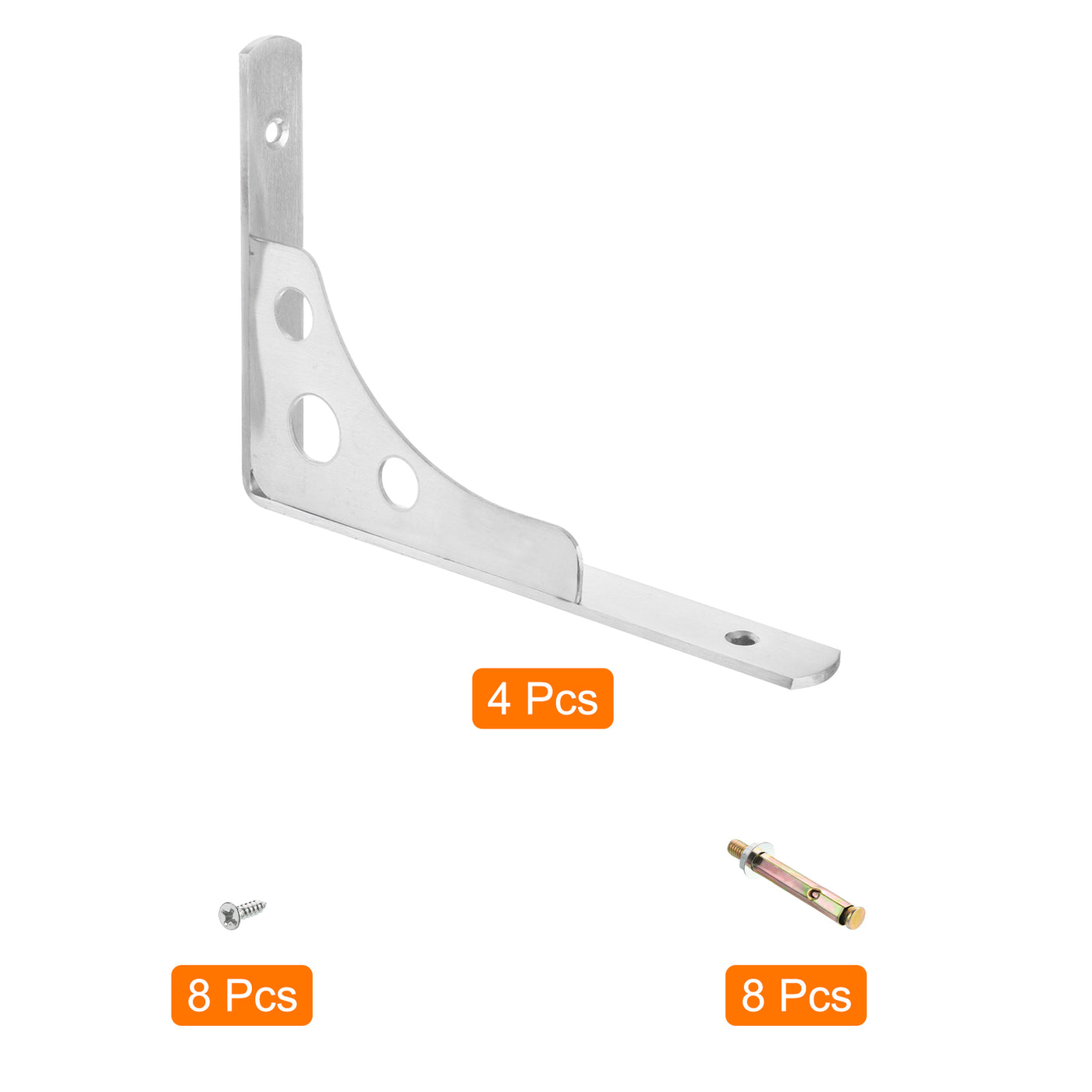 uxcell Uxcell Regalhalterungen, 4 Stück 8" - Edelstahl Dreieckige Seitenstütze mit Schrauben, Wandmontierte L-Halterungen für DIY Schwebende Tischregal Lagerung