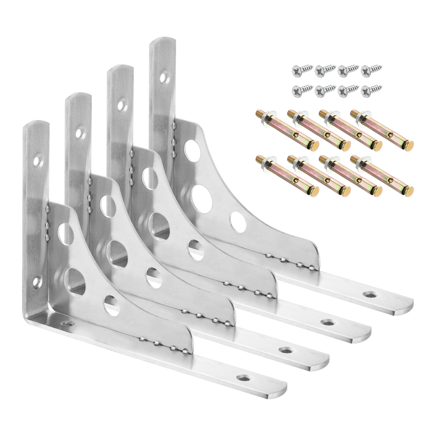 uxcell Uxcell Shelf Brackets, 4Pcs 8" - Stainless Steel Triangle Side Supporter with Screws, Wall Mounted L Brackets for DIY Floating Table Shelf Storage Rack