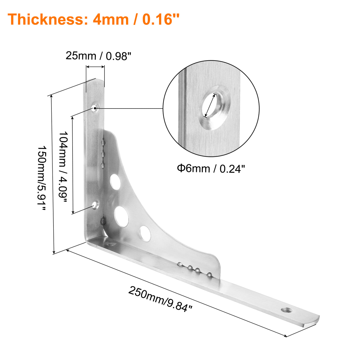 uxcell Uxcell Shelf Brackets, 2Pcs 10" - Stainless Steel Triangle Side Supporter with Screws, Wall Mounted L Brackets for DIY Floating Table Shelf Storage Rack