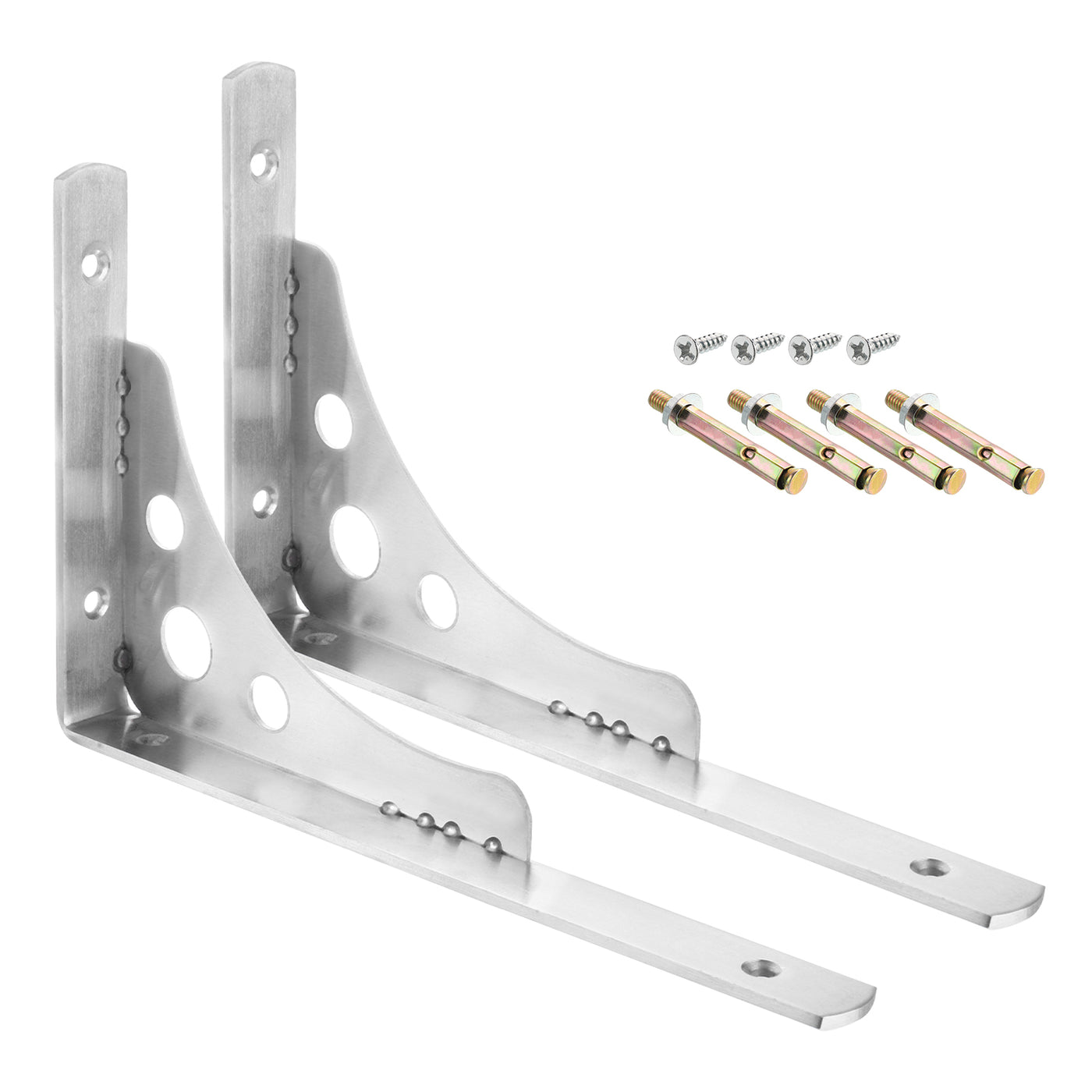 uxcell Uxcell Shelf Brackets, 2Pcs 10" - Stainless Steel Triangle Side Supporter with Screws, Wall Mounted L Brackets for DIY Floating Table Shelf Storage Rack