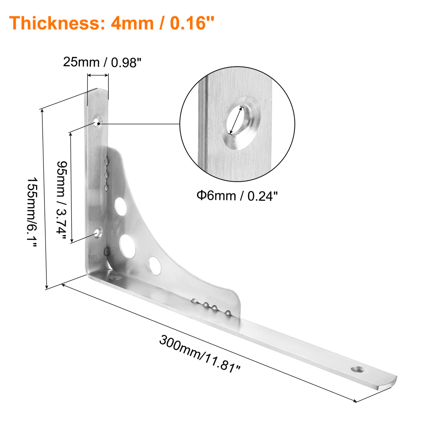 uxcell Uxcell Shelf Brackets, 2Pcs 12" - Stainless Steel Triangle Side Supporter with Screws, Wall Mounted L Brackets for DIY Floating Table Shelf Storage Rack