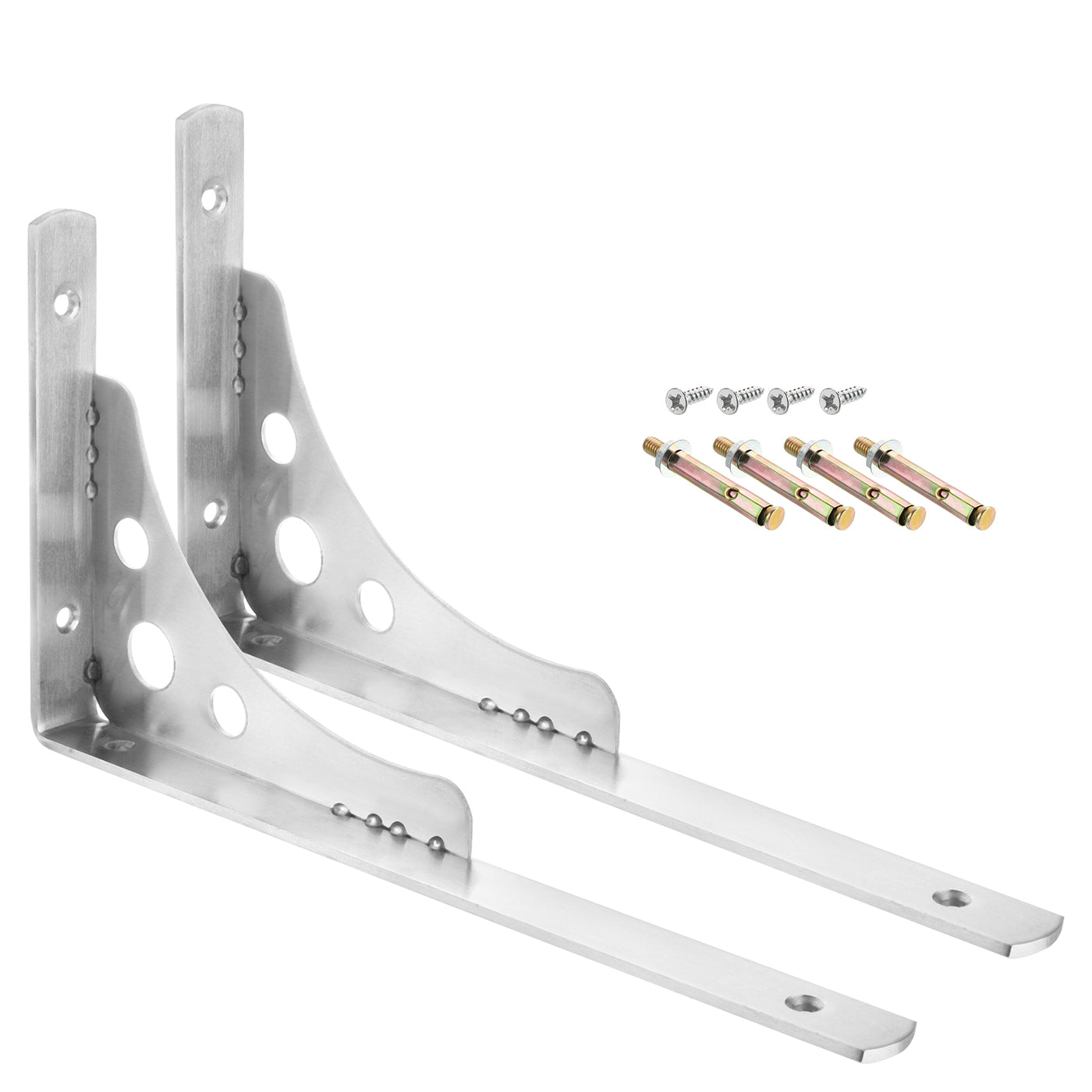 uxcell Uxcell Shelf Brackets, 2Pcs 12" - Stainless Steel Triangle Side Supporter with Screws, Wall Mounted L Brackets for DIY Floating Table Shelf Storage Rack