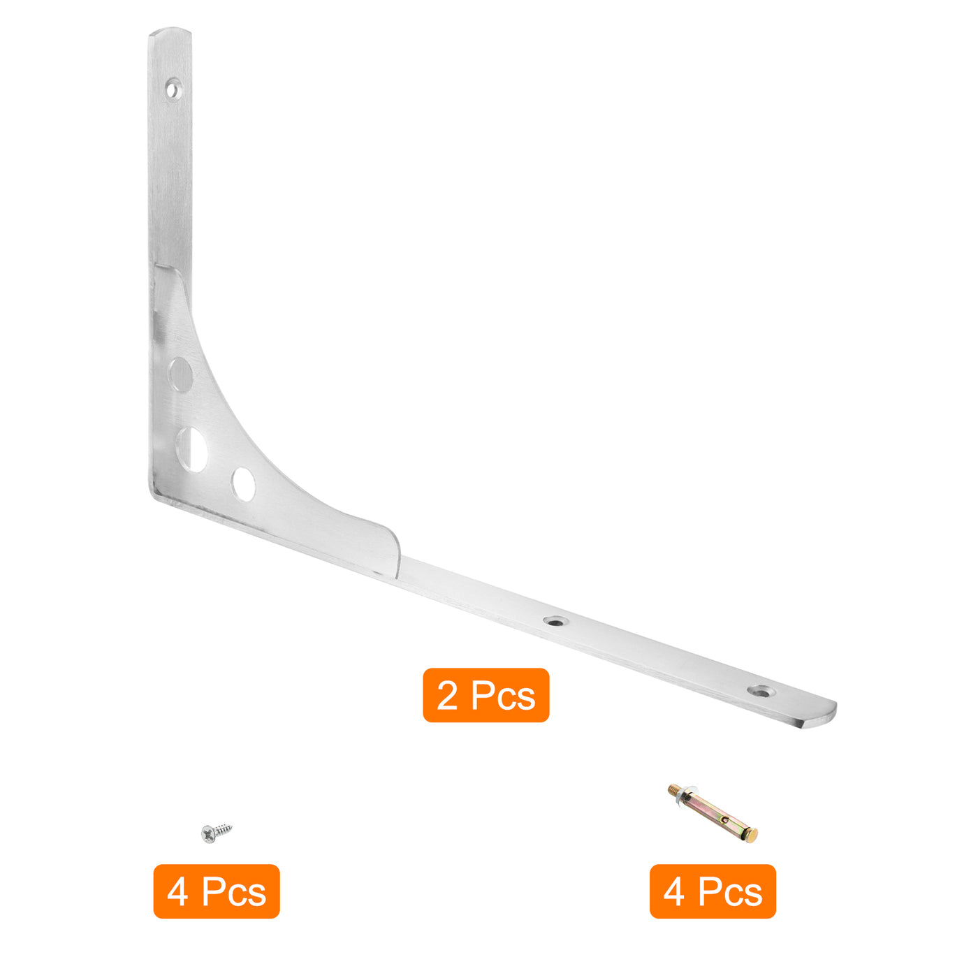 uxcell Uxcell Regalhalterungen, 2 Stück 14" - Edelstahl Dreieckige Seitenstütze mit Schrauben, Wandmontierte L-Halterungen für DIY Schwebende Tischregal Lagerung