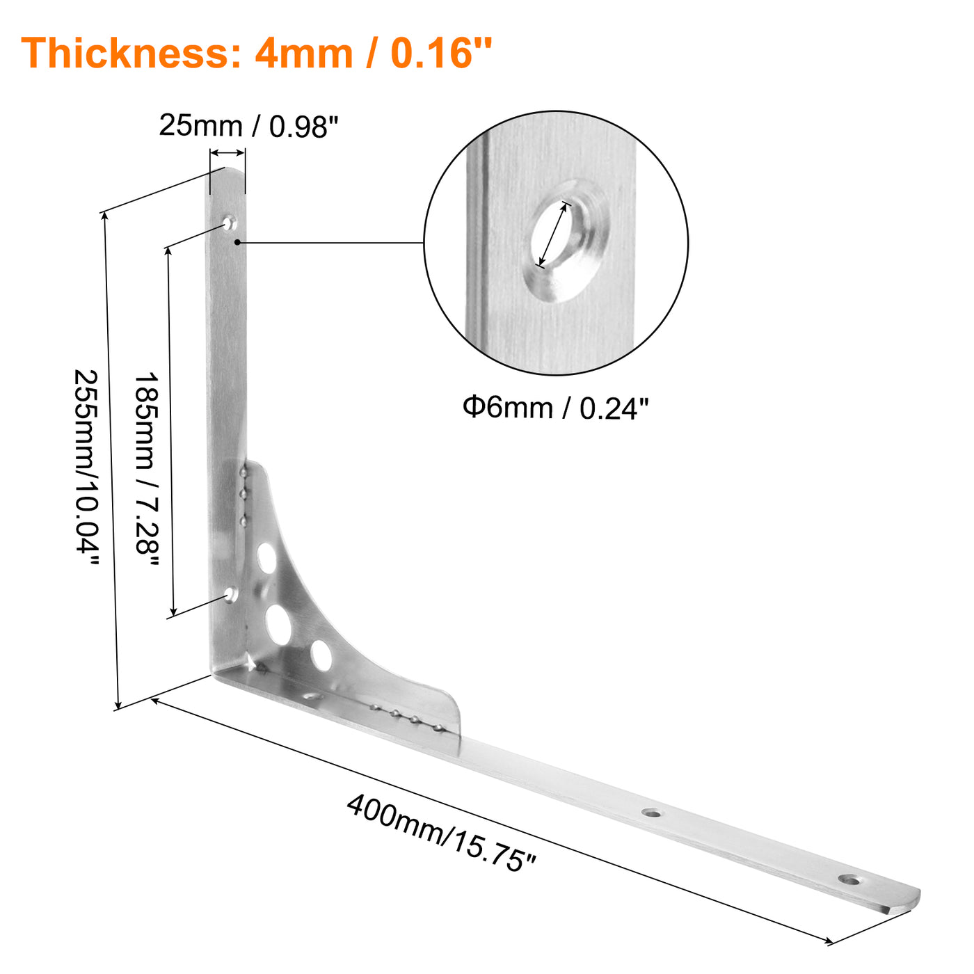 uxcell Uxcell Shelf Brackets, 2Pcs 16" - Stainless Steel Triangle Side Supporter with Screws, Wall Mounted L Brackets for DIY Floating Table Shelf Storage Rack