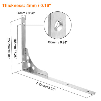 Harfington Uxcell Shelf Brackets, 2Pcs 16" - Stainless Steel Triangle Side Supporter with Screws, Wall Mounted L Brackets for DIY Floating Table Shelf Storage Rack