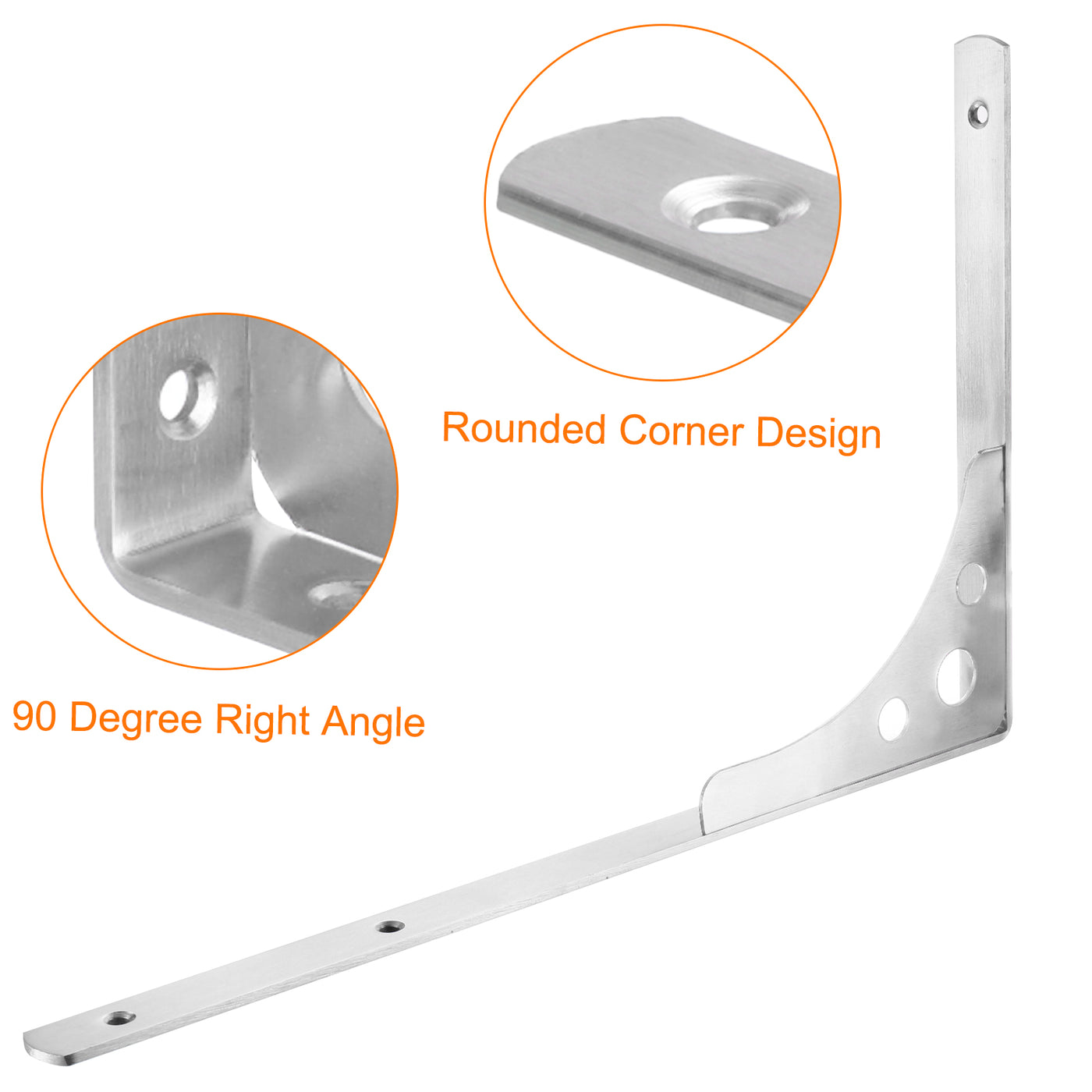 uxcell Uxcell Shelf Brackets, 2Pcs 16" - Stainless Steel Triangle Side Supporter with Screws, Wall Mounted L Brackets for DIY Floating Table Shelf Storage Rack