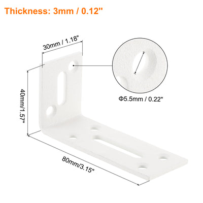 Harfington Uxcell L Corner Braces, 2Pcs 80x30x40mm - Stainless Steel Adjustable Corner Code, 90 Degree Slotted Angle Bracket for DIY Furniture Mending Shelf (White)