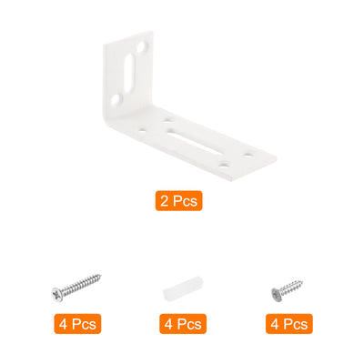 Harfington Uxcell L Corner Braces, 2Pcs 80x30x40mm - Stainless Steel Adjustable Corner Code, 90 Degree Slotted Angle Bracket for DIY Furniture Mending Shelf (White)