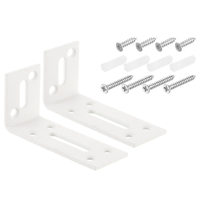 Harfington Uxcell L Corner Braces, 2Pcs 80x30x40mm - Stainless Steel Adjustable Corner Code, 90 Degree Slotted Angle Bracket for DIY Furniture Mending Shelf (White)