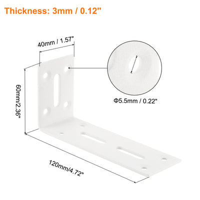 Harfington Uxcell L Corner Braces, 2Pcs 120x40x60mm - Stainless Steel Adjustable Corner Code, 90 Degree Slotted Angle Bracket for DIY Furniture Mending Shelf (White)