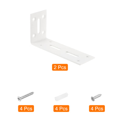 Harfington Uxcell L Corner Braces, 2Pcs 120x40x60mm - Stainless Steel Adjustable Corner Code, 90 Degree Slotted Angle Bracket for DIY Furniture Mending Shelf (White)