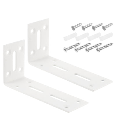 Harfington Uxcell L Corner Braces, 2Pcs 120x40x60mm - Stainless Steel Adjustable Corner Code, 90 Degree Slotted Angle Bracket for DIY Furniture Mending Shelf (White)