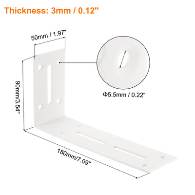 Harfington Uxcell L Corner Braces, 2Pcs 180x50x90mm - Stainless Steel Adjustable Corner Code, 90 Degree Slotted Angle Bracket for DIY Furniture Mending Shelf (White)