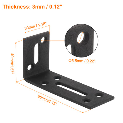 Harfington Uxcell L-Eckwinkel, 2 Stück 80x30x40mm - Edelstahl verstellbarer Eckverbinder, 90 Grad geschlitzte Winkelhalterung für DIY-Möbelreparaturregal (Schwarz)