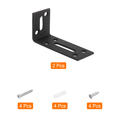 Harfington Uxcell L-Eckwinkel, 2 Stück 80x30x40mm - Edelstahl verstellbarer Eckverbinder, 90 Grad geschlitzte Winkelhalterung für DIY-Möbelreparaturregal (Schwarz)