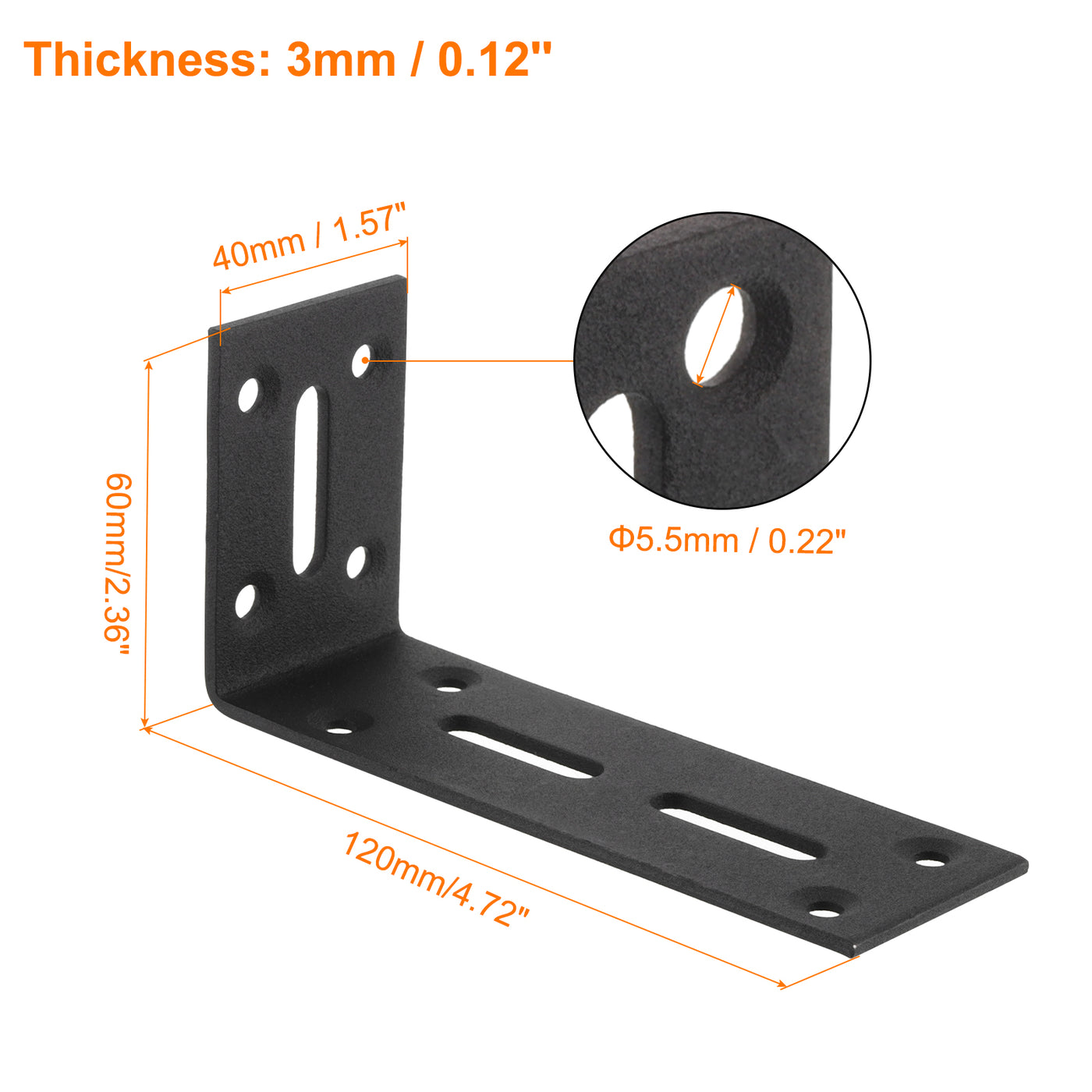 uxcell Uxcell L-Eckwinkel, 2 Stück 120x40x60mm - Edelstahl verstellbarer Eckverbinder, 90 Grad geschlitzte Winkelhalterung für DIY-Möbelreparaturregal (Schwarz)