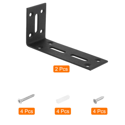 Harfington Uxcell L-Eckwinkel, 2 Stück 120x40x60mm - Edelstahl verstellbarer Eckverbinder, 90 Grad geschlitzte Winkelhalterung für DIY-Möbelreparaturregal (Schwarz)