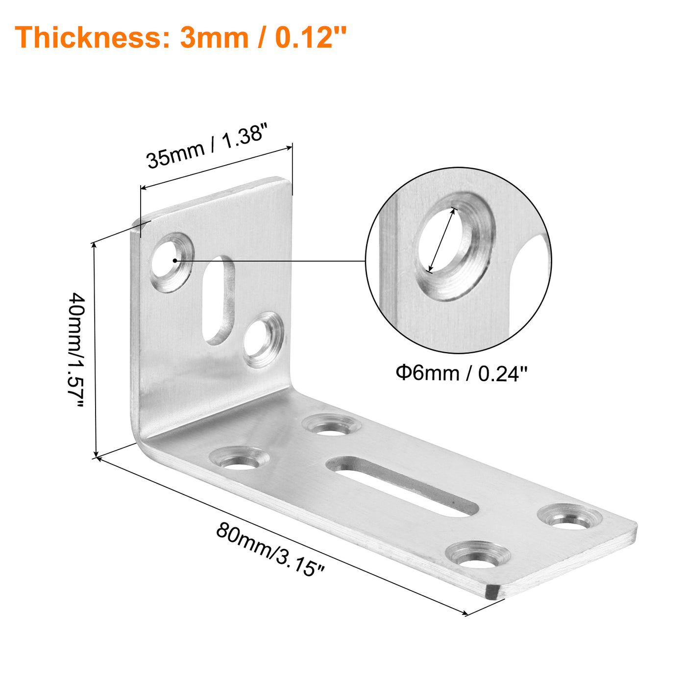 uxcell Uxcell L-Eckwinkel, 2 Stück 80x35x40mm - Edelstahl verstellbarer Eckverbinder, 90 Grad geschlitzte Winkelhalterung für DIY-Möbelreparaturregal (Silber)