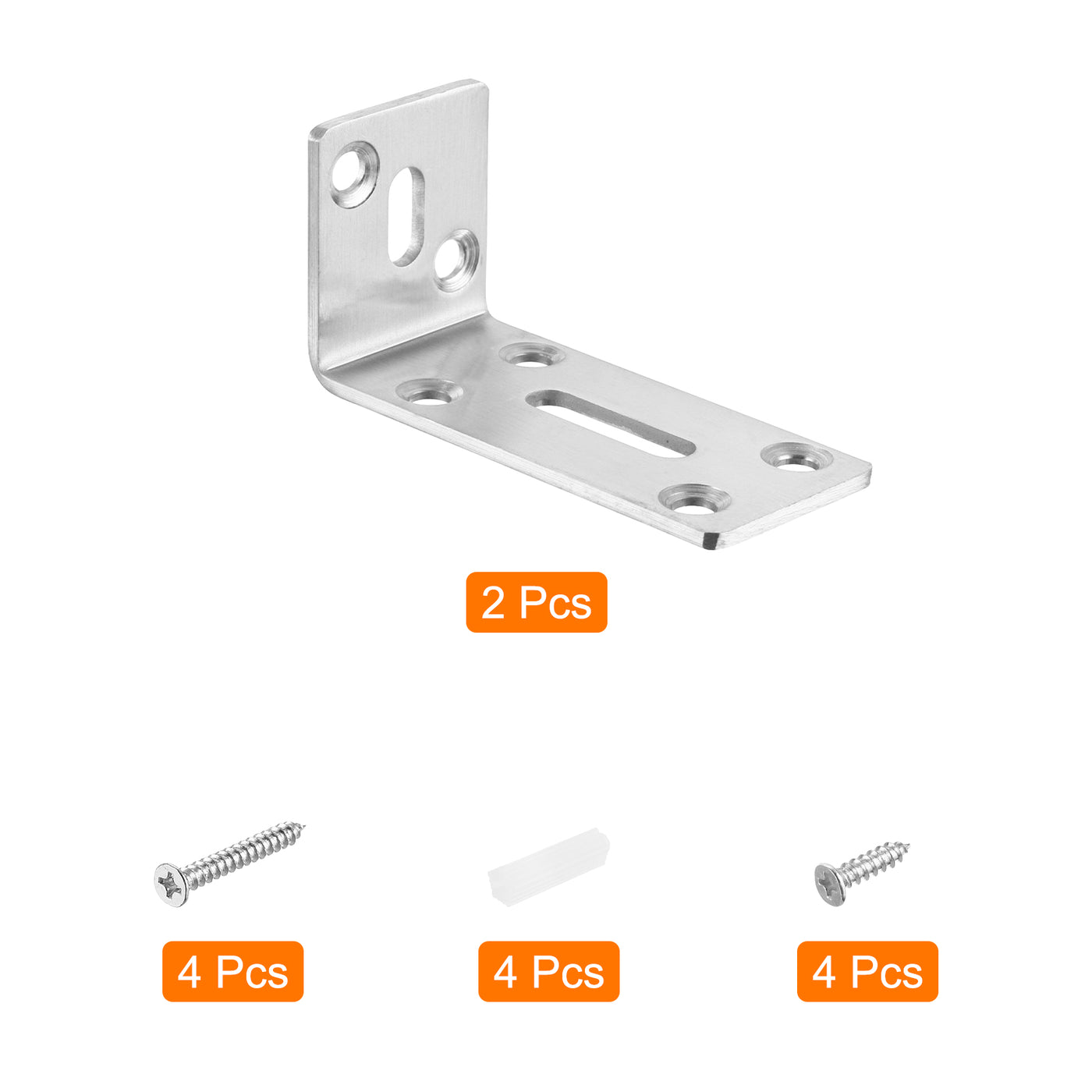 uxcell Uxcell L-Eckwinkel, 2 Stück 80x35x40mm - Edelstahl verstellbarer Eckverbinder, 90 Grad geschlitzte Winkelhalterung für DIY-Möbelreparaturregal (Silber)