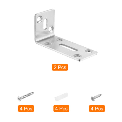 Harfington Uxcell L-Eckwinkel, 2 Stück 80x35x40mm - Edelstahl verstellbarer Eckverbinder, 90 Grad geschlitzte Winkelhalterung für DIY-Möbelreparaturregal (Silber)